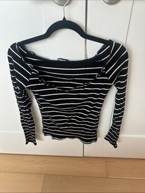 Reformation Black and White Striped Ribbed Long Sleeve Top